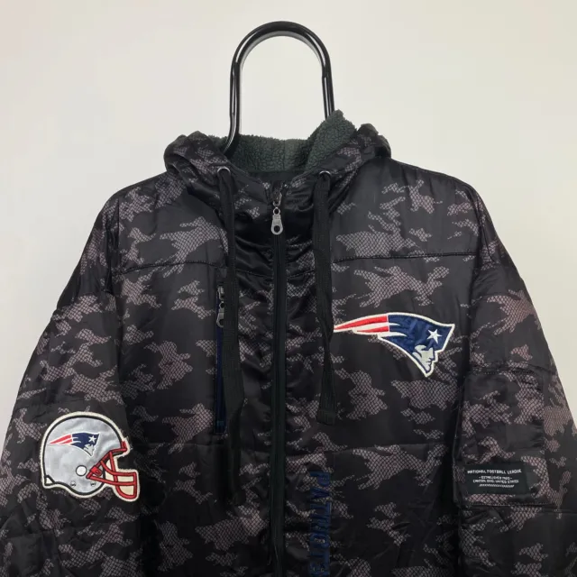 Vintage NFL Patriots Puffer Jacket Coat, Black XL
