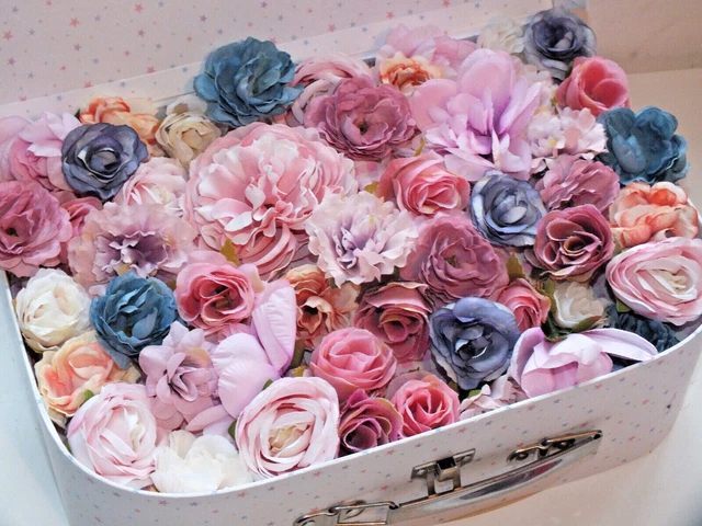 Cabezales de flores de tela de seda sintética Shabby Chic para arcos de cabello artesanal 10 o 20