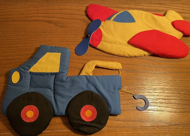 Vintage 1985 Wooltex Plush Wall Art Kid's Room - Plane & Truck - Mimi Miller