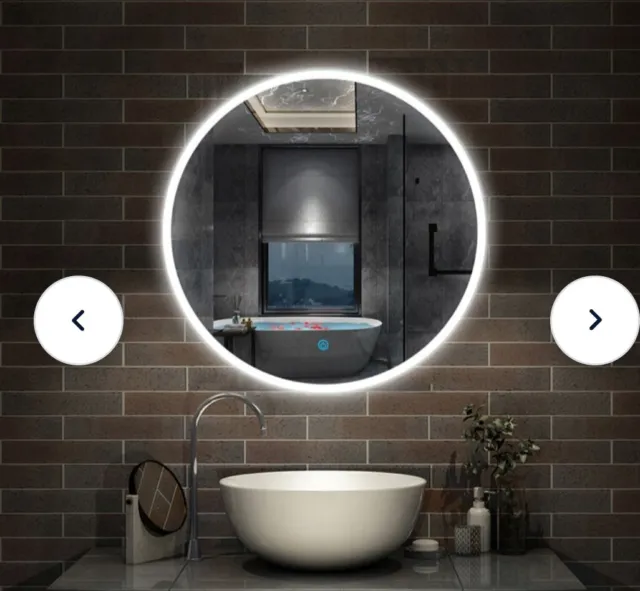 LED Bathroom Mirror with Lights Illuminated Demister Pad Wall Mounted Round