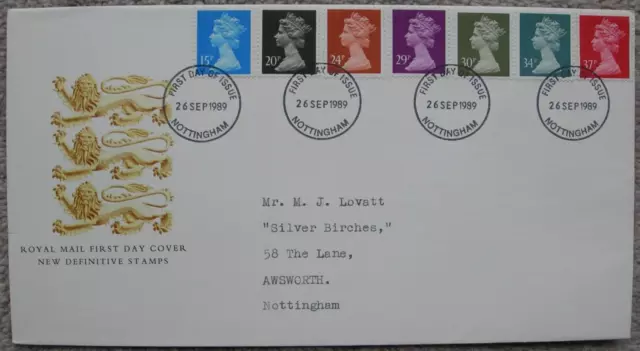 First Day Cover  - Low Value Definitive Stamps - 26th September 1989