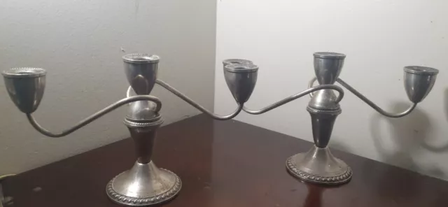 Pair Sterling Silver Triple Candle Holder Candelabras  Weighted