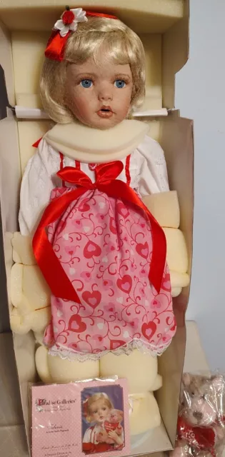 Vtg.  NEW Paradise Galleries "Valerie"  Porcelain Doll 24" Pink Red Dress Hearts