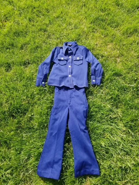Vintage Perma Press Dress clothes Outfit Boys 6x polyester Navy Blue button up