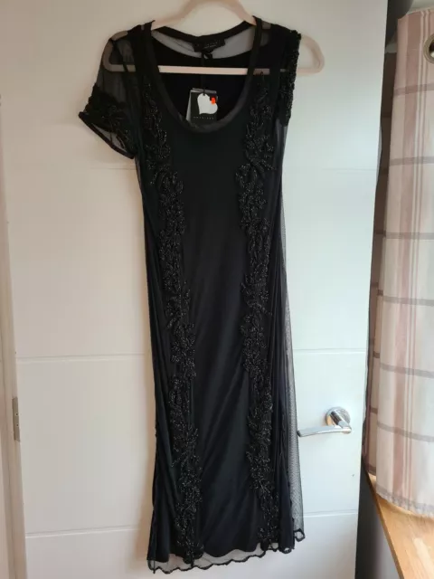 RRP €115 TWINSET SIMONA BARBIERI Midi Tulle  Dress Size XXS  Beaded, fit 6, 8 UK 3