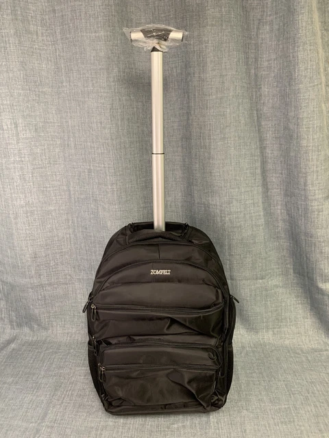 Rolling Backpack Laptop Bookbag with Wheels Travel Bag Luggage Suitcase, Black