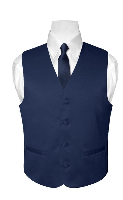 BOY'S Dress Vest & NeckTie Solid NAVY BLUE Color Neck Tie Set Boys Tux Size 12