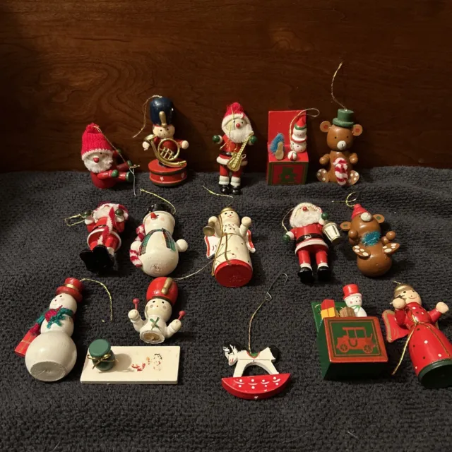 vintage lot small wooden Hand Made christmas ornaments