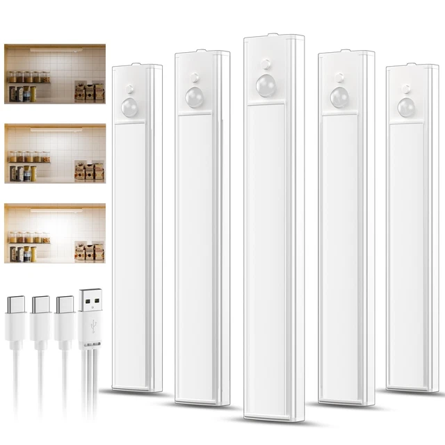 5 PACK RECHARGEABLE Under Cabinet Kitchen Light, Motion Sensor Light ...
