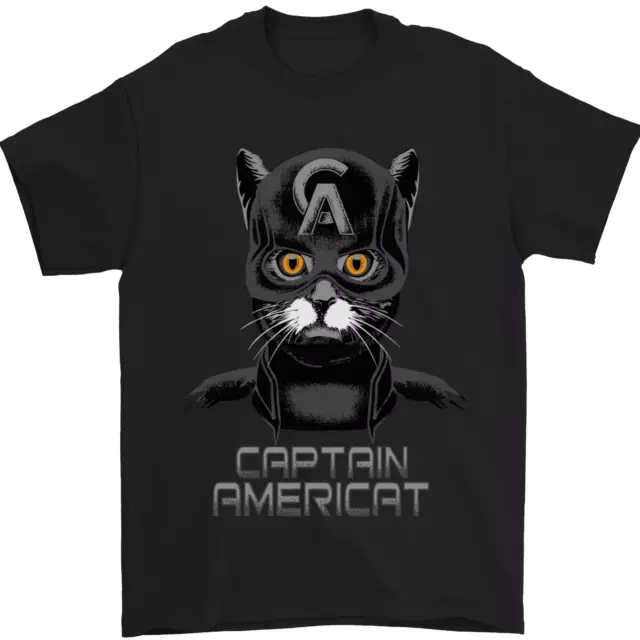 T-shirt da uomo Captain Americat divertente supereroe gatto 100% cotone