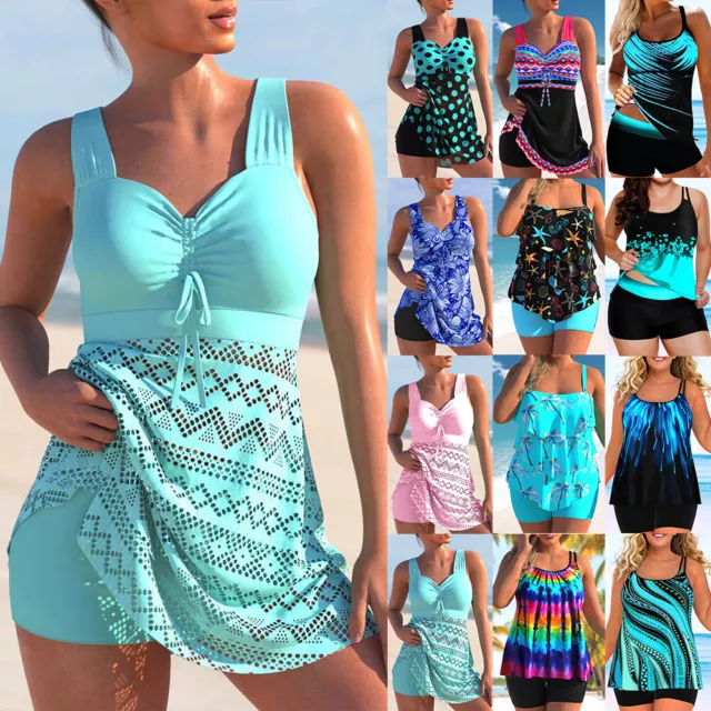 Plus Size Womens Swimming Costume Swimsuit Swim Dress Womens Tankini Shorts Set