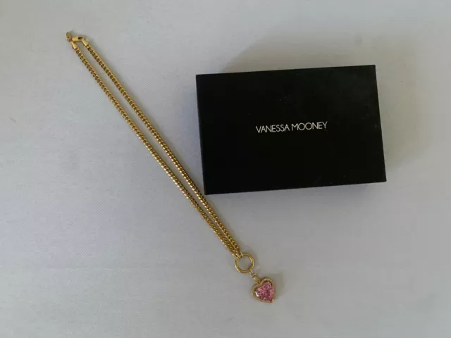 Vanessa Mooney Gold Plated Pink Heart Shaped Gem Necklace 17”