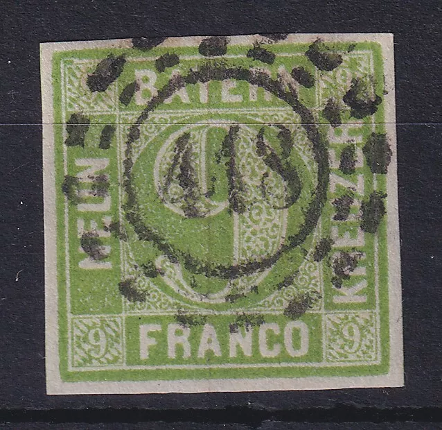 Bayern 9 Kr. gelbgrün Mi.-Nr. 5d III mit zentr. OMR 418 Regensburg
