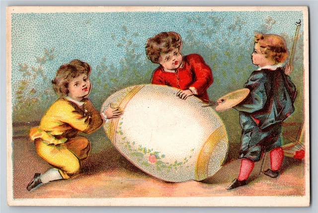 Blank Victorian Trade Card Kids / Kids Painting a Large Easter Egg Palette