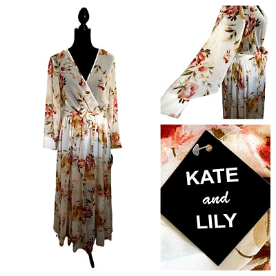 Kate and Lily Semi Sheer Chiffon Maxi Dress Womens Sz 14 Multicolored Floral