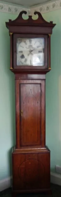 Antique Long Case Oak & Mahogany Grandfather Clock 1800s Warwickshire Farmhouse