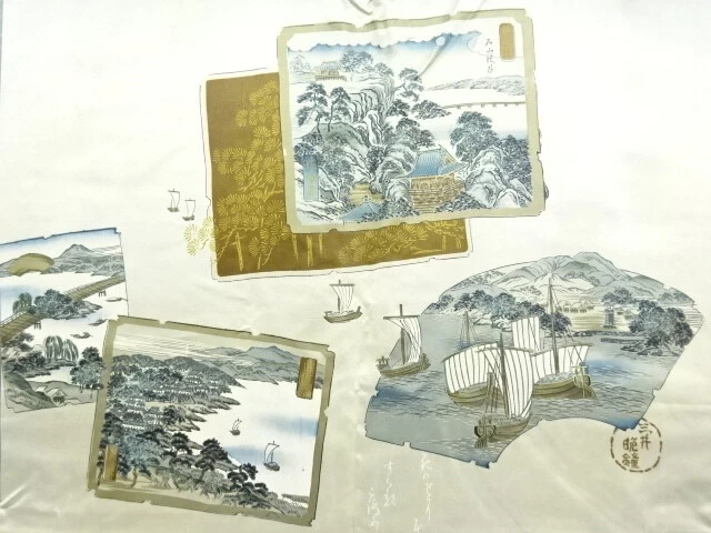 6507161: JAPANESE KIMONO / ANTIQUE MENS HAORI / TSUMUGI / SCENERY (lining)