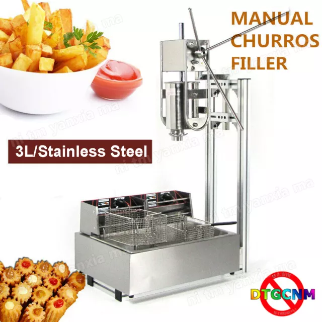 3L Vertical Commercial Manual Churros Machine Spanish Donuts Maker w/ 12L Fryer