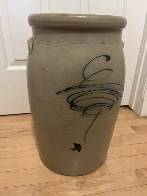 Antique Primitive 5 Gallon Red Wing Stoneware Churn Salt Glaze, Cobalt Bee Sting 3