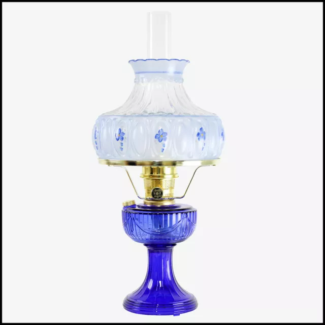 ALADDIN LAMP COBALT BLUE LINCOLN DRAPE w/ M753 BLUE MEADOW SHADE BRASS HARDWARE