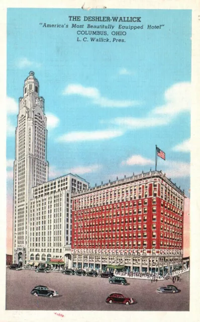 Postcard OH Columbus Ohio Deshler Wallick Hotel Linen Vintage PC a7295