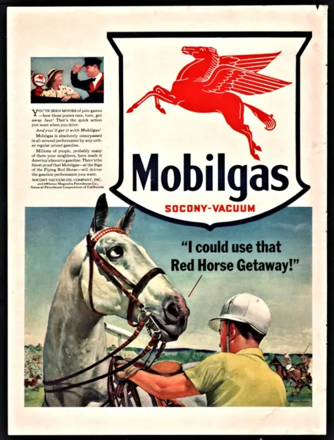 1940 MOIL Mobilgas AD White or Grey Polo Horse in Pelham or Weymouith Brid;e