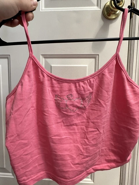 y2k Style Pink Bedazzled Crop Top Heart Angel Wings Size M Shein 1037