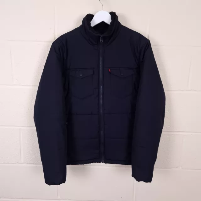 LEVI'S Puffer Jacket Mens M Medium Insulated Sherpa Fleece Collar Full Zip Black
