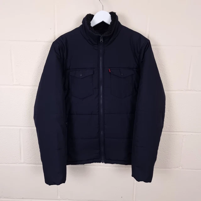 LEVI'S Puffer Jacket Mens M Medium Insulated Sherpa Fleece Collar Full Zip Black LEVI'S Puffer Jacket Mens M Medium Insulated Sherpa Fleece Collar Full Zip Black