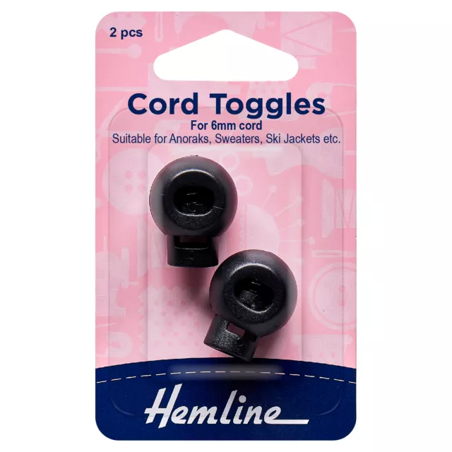 Hemline 6mm Black Cord Toggles 2 Pack