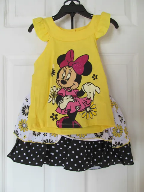 NWT Girl's Disney Minnie Mouse Yellow Floral,Polka Dot Skirt,Shirt Set Sz 5