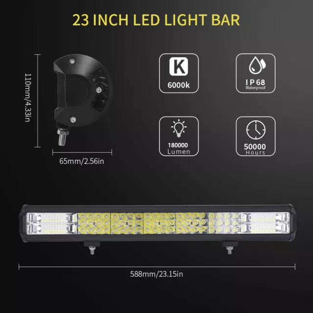 23inch Cree LED Work Light Bar Tri Row Flood Spot Offroad SUV 23" 4x4WD AU 2