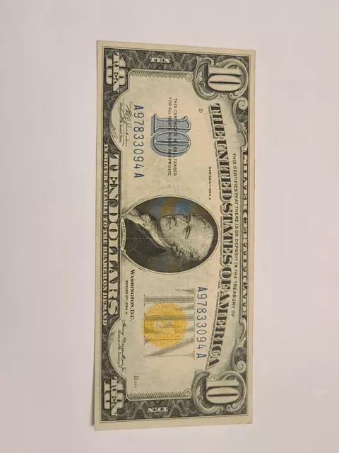 $10 Five Dollar 1934 A Silver Certificate Yellow Seal North Africa WWII