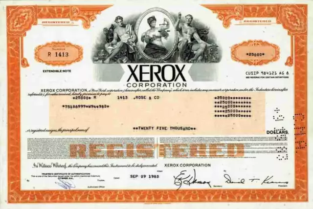 XEROX Corporation 1983 Norwalk Connecticut 50.000 $ Rank Großostheim Frankfurt #