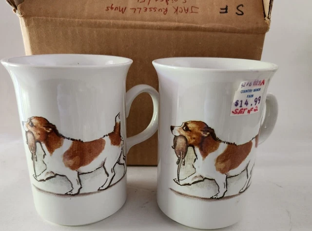 Lot of 2 same dog Mugs ~ Louise Wood 1986 England Dog Gray's Terrier  *NEW