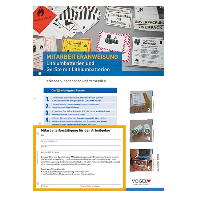 10er Pack Mitarbeiteranweisung Lithiumbatterien und Geräte mit Lithiumbatterien
