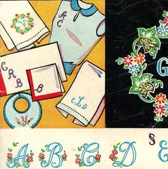 HAND EMBROIDERY TRANSFER 677 Monogram Alphabets ABCs for Handkerchief