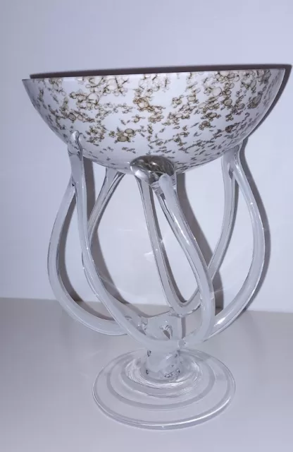 Josefina Krosno Glass Bowl Jellyfish - White Bubble Finish - Octopus Vintage