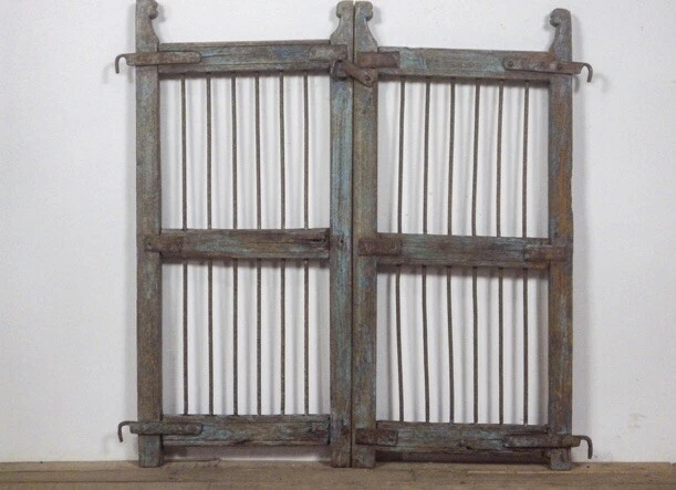 Pair Vintage Reclaimed Wooden Indian Jali Garden Gates Shutters Doors Home