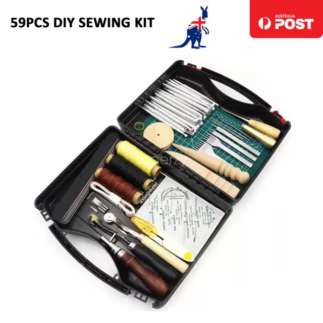 61Pcs DIY Leather Craft Hand Tools Kit Stitching Sewing Stamping Carve Work Set