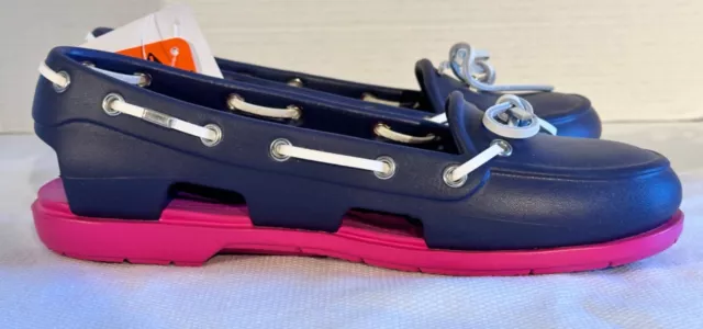 Crocs Beach Line Boat Shoe Women Size 8 Nautical Navy Fuchsia 2