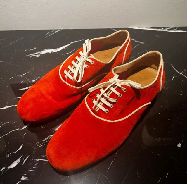 CHRISTIAN LOUBOUTIN Red Suede Leather Shoes Loafers 44