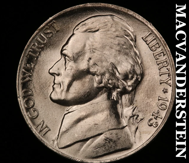 1943-D Jefferson Nickel-Choice Gem Brilliant Uncirculated Steps Lustrous #O592