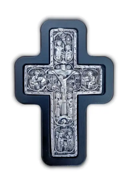 4 1/2" Silver 950 Handmade Jewelry Artifact Greek Orthodox Crucifix Cross Scenes