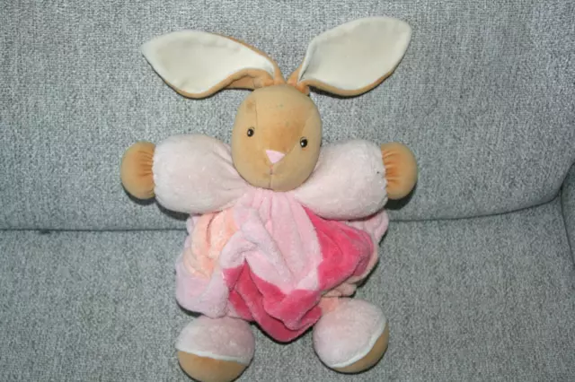 Kaloo Doudou Lapin Boule Plume Rose Orange Avec Grelot Grand Modele Tbe