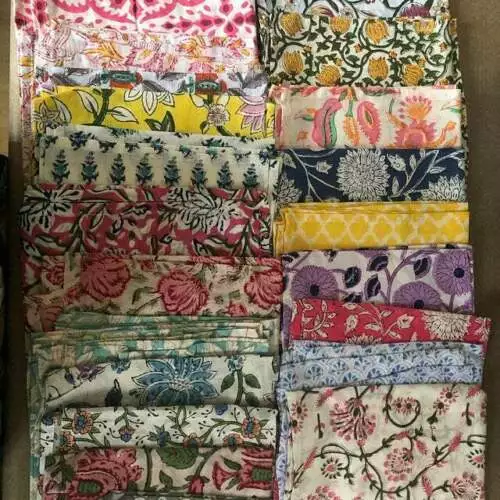 Set 50Pcs Indian Hand Block 100%Cotton Printed Fabric Napkins Assort. Floral