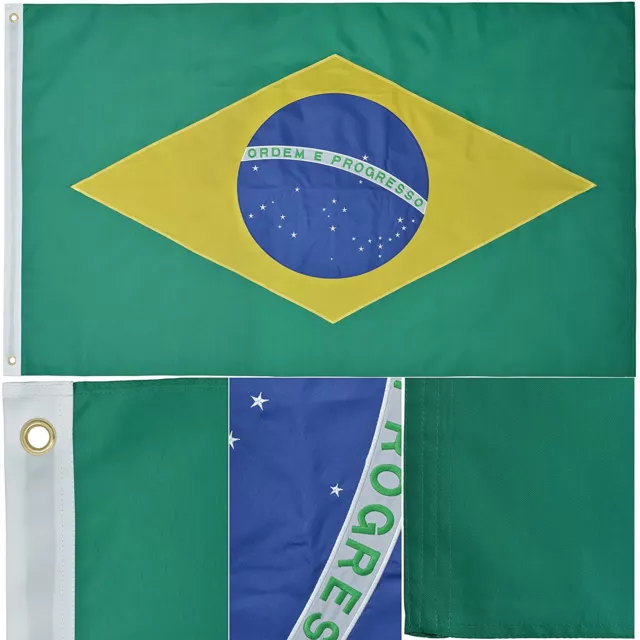 3x5 Ft BRAZIL Flag Deluxe Embroidered Nylon Brazilian Country Flag