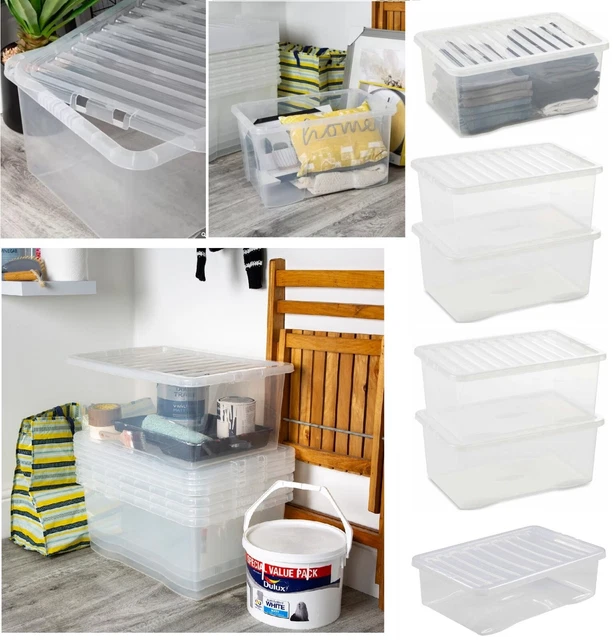 Clear Stackable Plastic Boxes CLEAR PLASTIC STORAGE Boxes Box With Lids Home Office Stackable ...