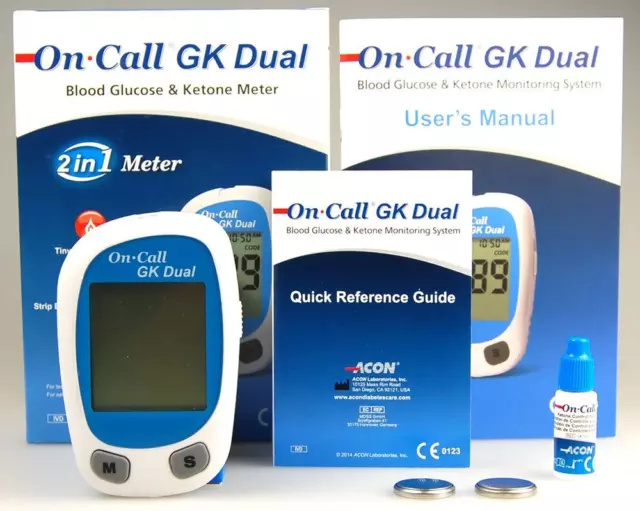 Blood KETONE Meter + Blood GLUCOSE Meter On Call GK Dual function