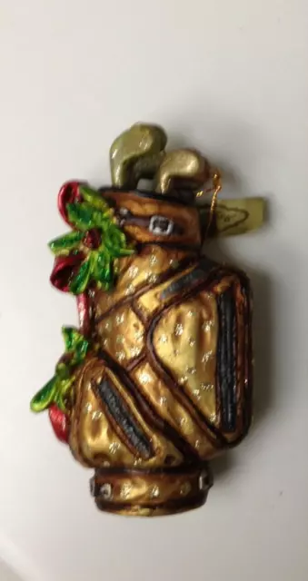 Mark Roberts Santa's Golf Bag (Red Bow/Green Poinsettias) Ornament New Gorgeous!